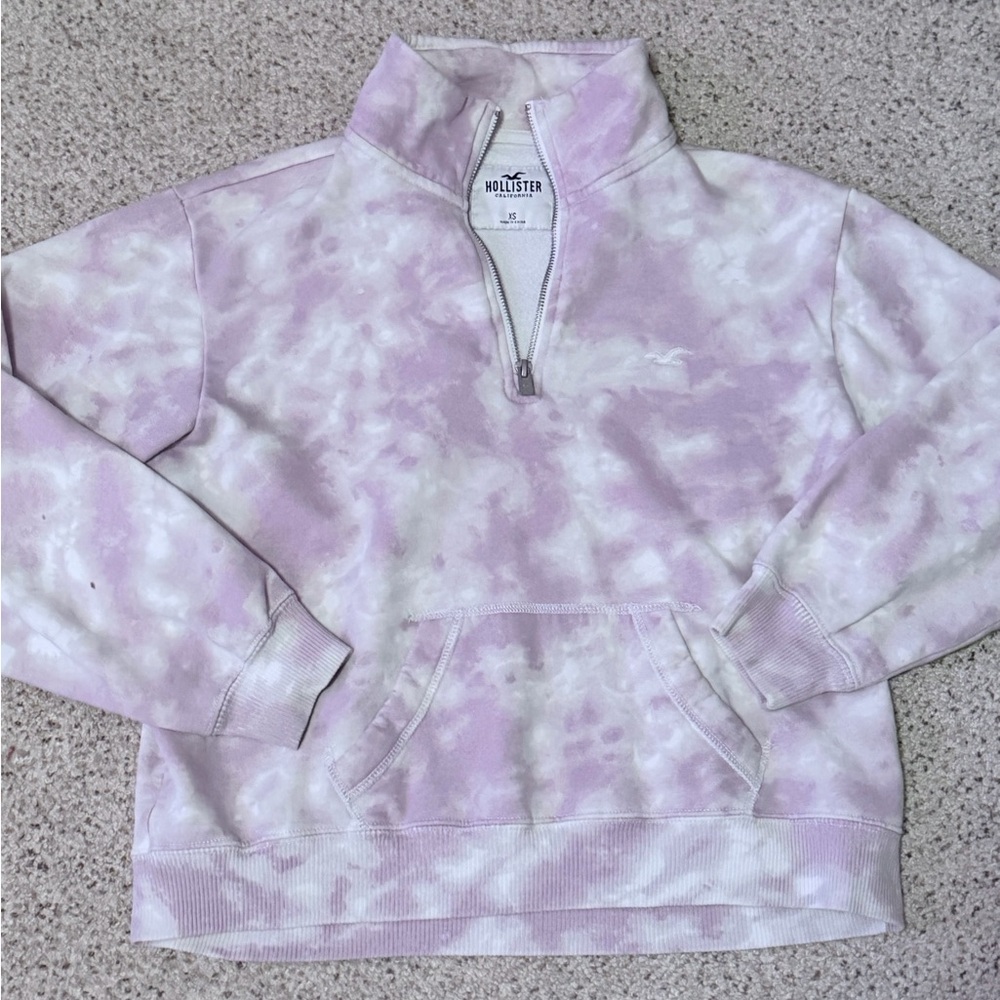 Hollister Lavender Tie Dye Quarter-Zip Sweatshirt
